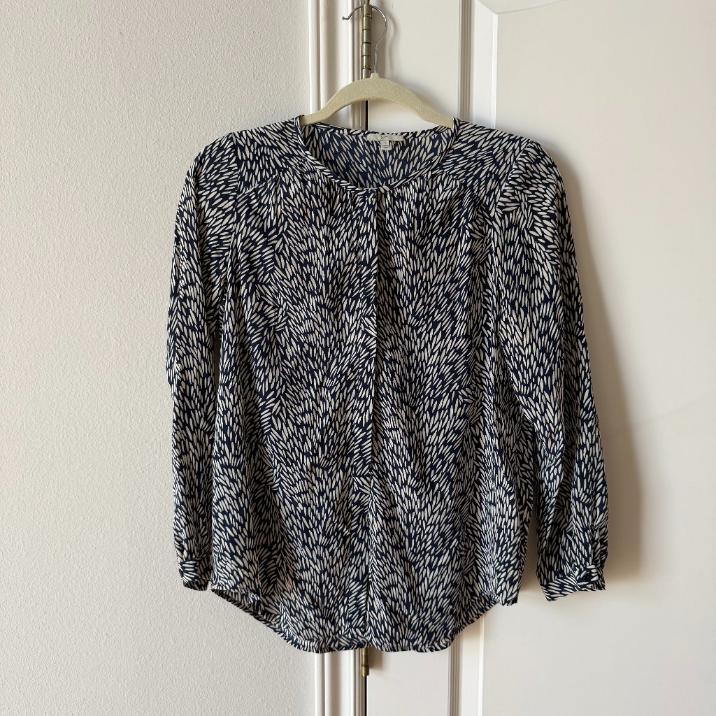 Joie 100% Silk Print Blouse Blue And White Size S